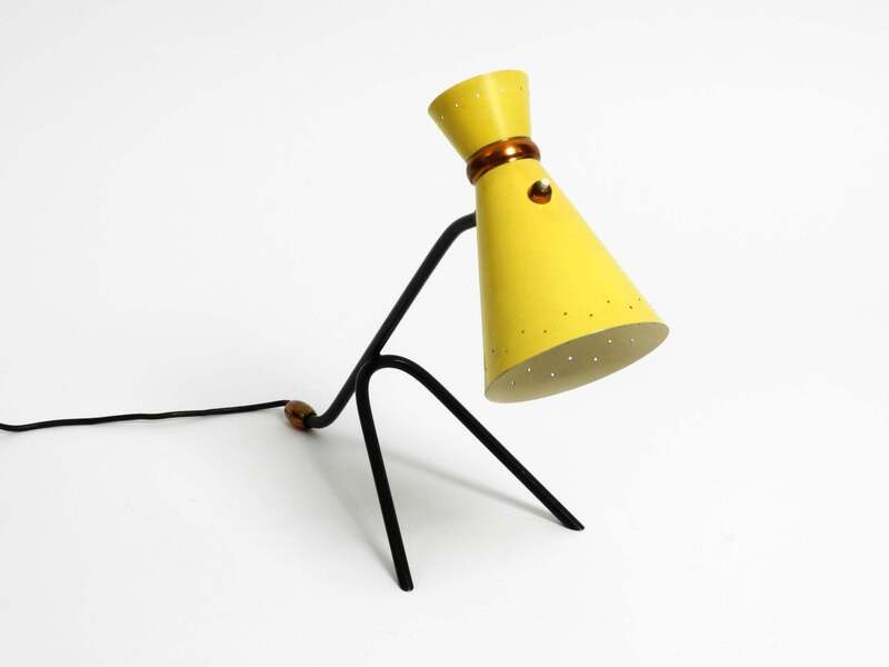 Beautiful Large Mid Century Tripod Table Lamp With Yellow Diabolo Lampshade photo furniture