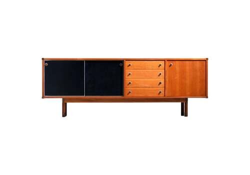 Italian Sideboard In Teak, Metal And Black Laminate, 1960