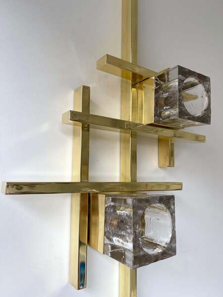 Contemporary Brass Murano Glass Cubic Sconces, Italy photo furniture
