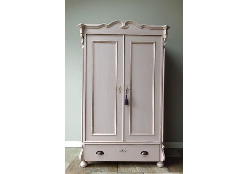 Antique Continental Hand Painted Blush Dusky Pink Pine Wardrobe Armoire Hall Cupboard Kids Annie Sloan Chalk Paint Antoinette