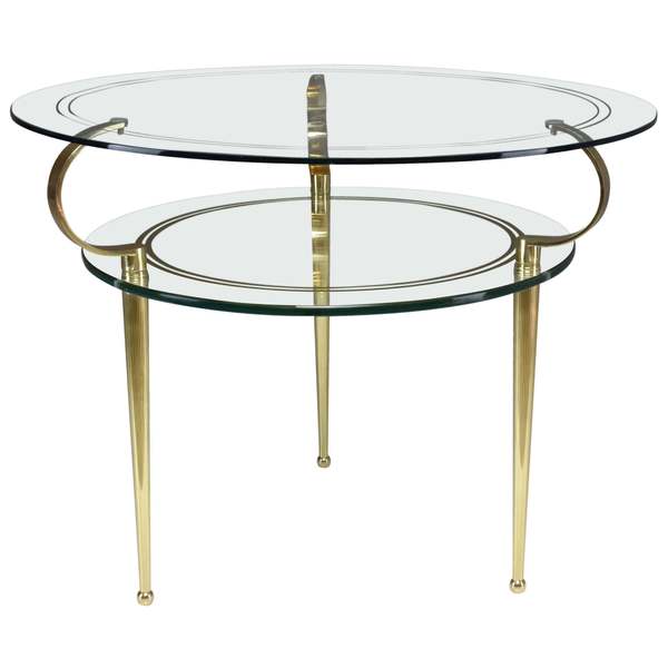 Italian Vintage Round Two Tier Glass Table By Cesare Lacca 1950s