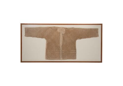 Asian Textile Picture Of A Knotted Bamboo Jacket On Linen, Myanmar 1900 1920