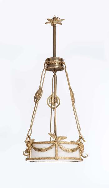 Impressive French Empire Chandelier, Firegilded Bronze With Alabaster 1830s photo furniture