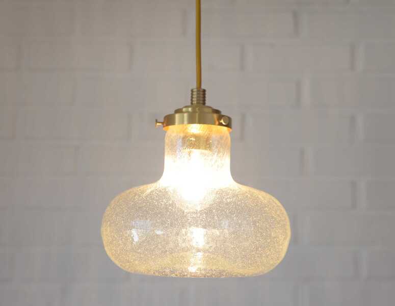 Vintage Pendant Lamp / Hand Blown Bubbles Glass / Redesign Ceiling Light / Hanging Lamp / Mushroom Light Fixture photo for sale