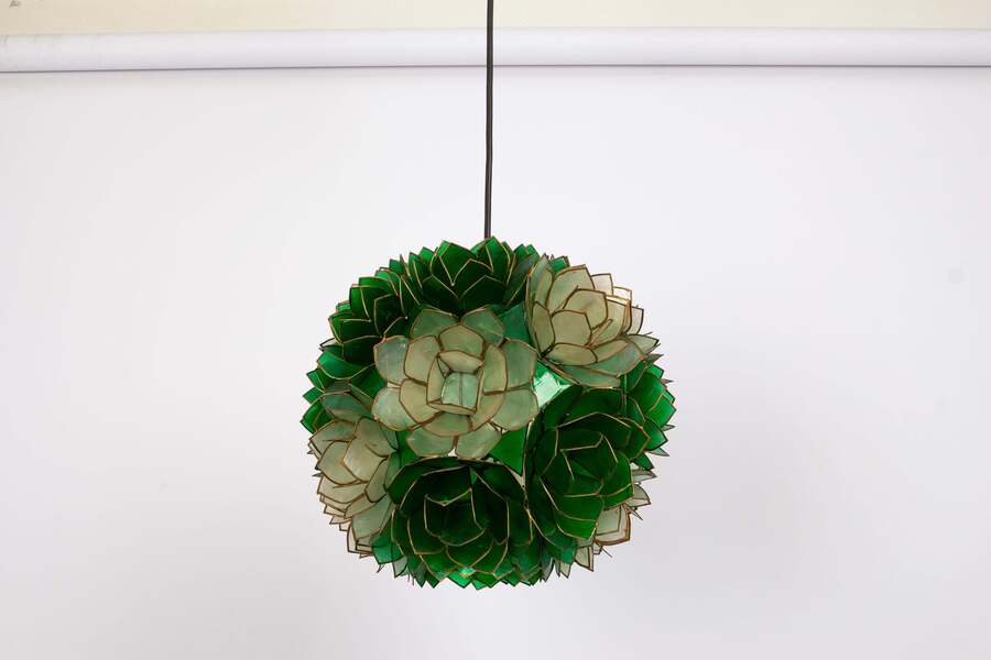 Capiz Shell Lotus Ball Chandelier Pendant Light Germany, 1960s photo Lighting