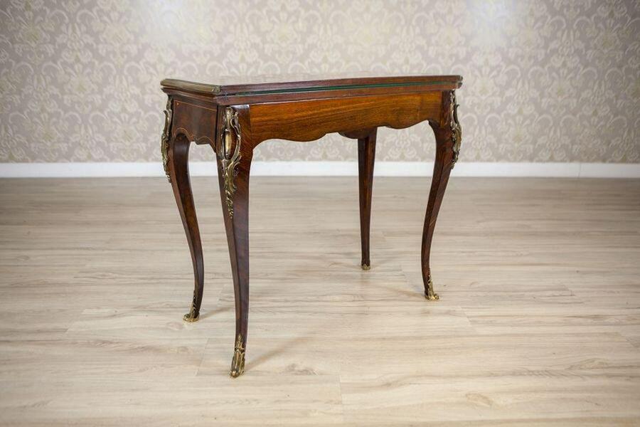 19th Century Inlaid Card Table Lined With Green Fabric photo furniture