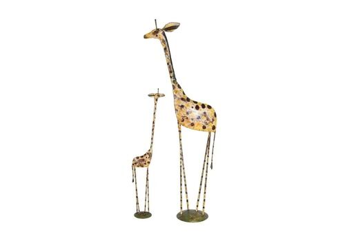 Hand Painted Reclaimed Iron Giraffe Mother & Calf Pair – Eco Friendly Artisan Made