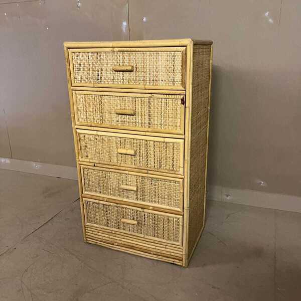 Vintage Cane And Bamboo Chest Of Drawers | Vinterior