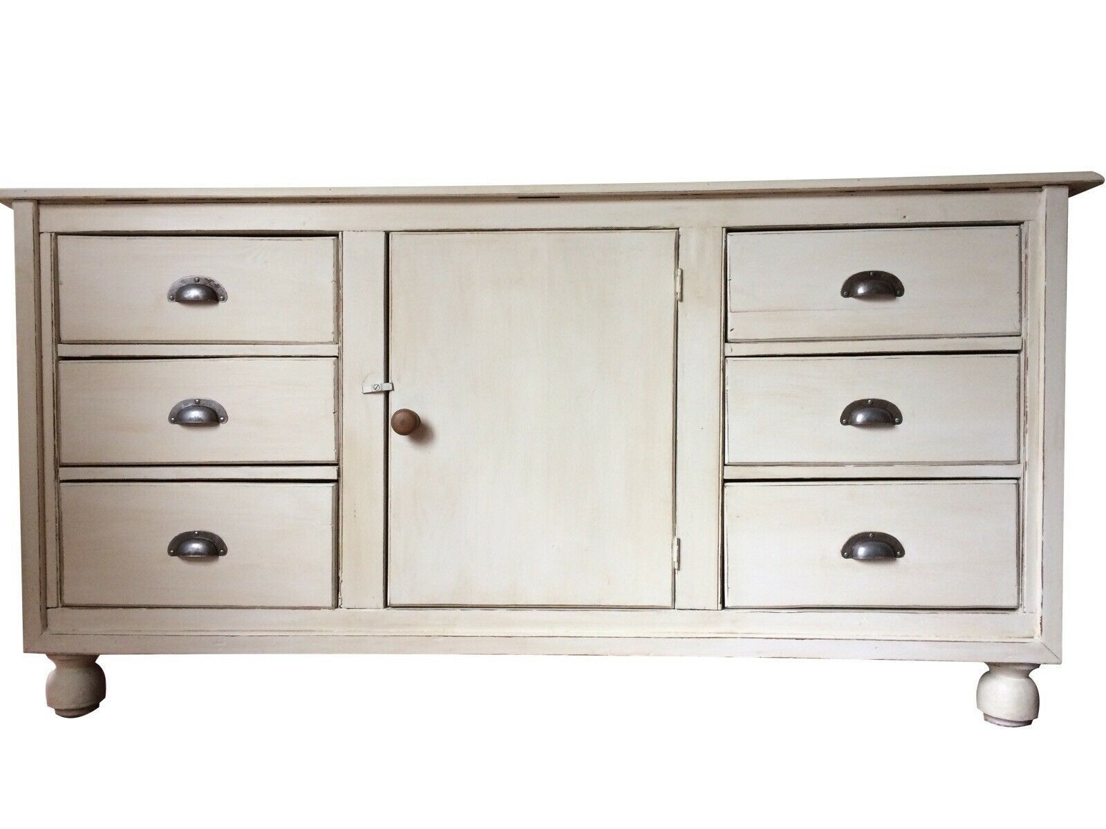 Antique Rustic Pine Painted Cream Sideboard Server Cupboard
