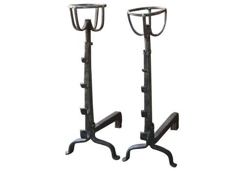 Large French 17th Century Gothic Andirons Or Landiers