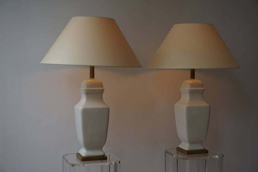 Two White Ceramic Table Lights photo furniture