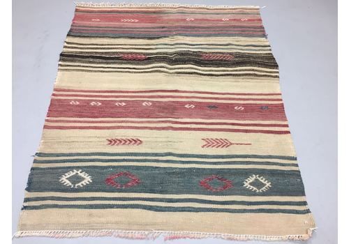Traditional Turkish Kilim Rug 97x81cm Shabby Vintage Wool Country Home Kelim