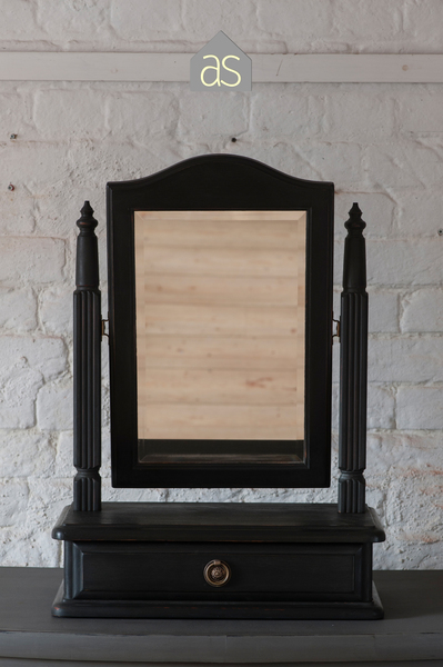 Reloved Antique Edwardian Dressing Table Swing Mirror With Drawer In Graphite Black 85 Reloved Antique Edwardian Dressing Table Swing Mirror With Drawer In Graphite Black 85