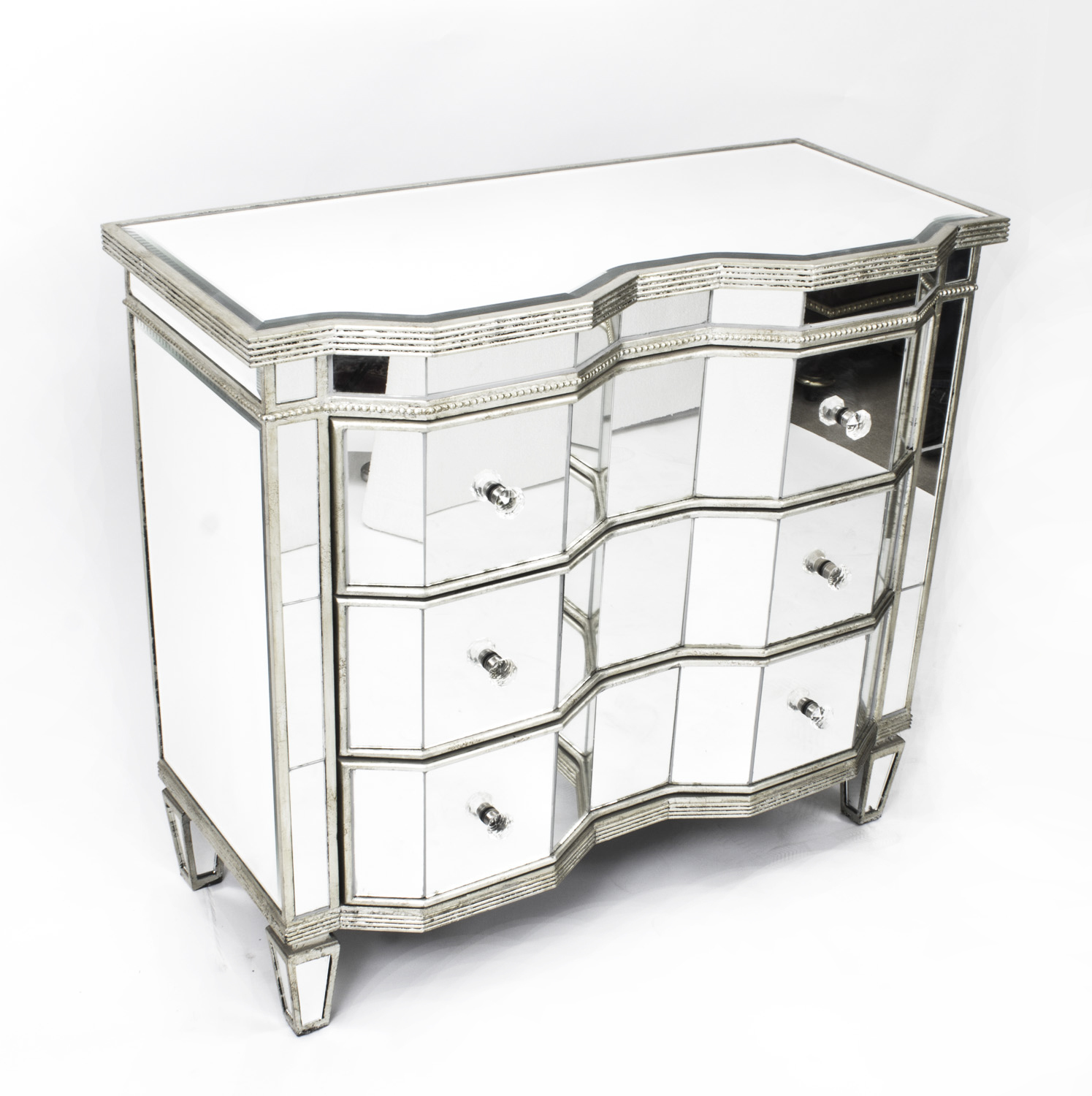 Vintage Serpentine Art Deco Mirrored Commode Chest 20th C Vinterior