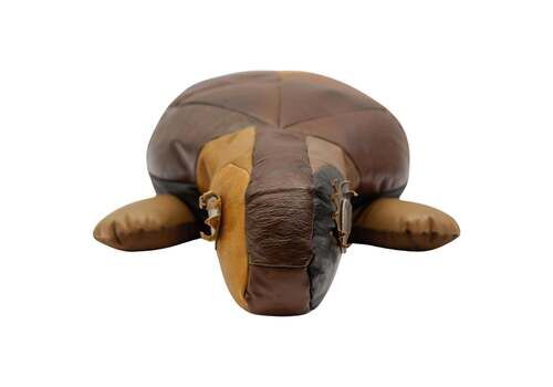 Mid Century Modern Leather Patchwork Turtle Pouf, Switzerland 1960s