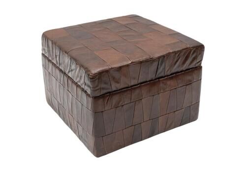 Choco Brown Leather Patchwork Pouf With Storage Space From De Sede, 1960s
