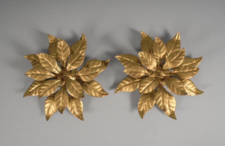 Lovely Gilded Pair Of Florentine Ceiling Lamps By Hans Kögl, Germany 1960s photo furniture