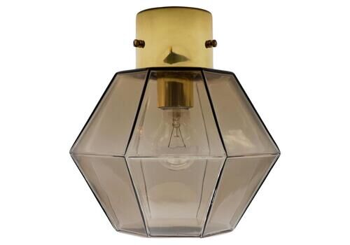 Black Octagonal Smoked Glass Flush Mount By Limburg, Germany 1960s