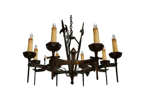 French Wrought Iron Gothic Hollywood Regency Tole Chandelier