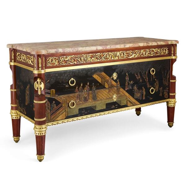 Antique Ormolu Mounted Mahogany And Chinese Lacquer Commode By Maison Forest photo furniture
