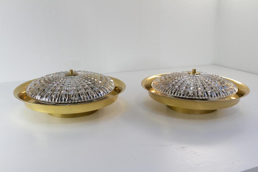 Orrefors Brass Wall Or Ceiling Lamps By Fagerlund For Lyfa, 1960s. Set Of 2. photo furniture