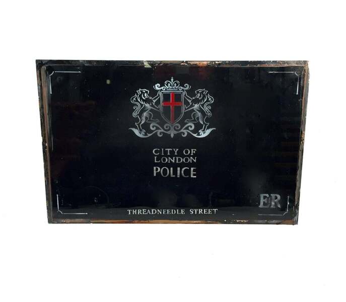 Vintage Glass Window Sign City Of London Police Threadneedle Street ...