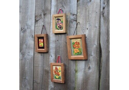 Antique Salvaged Wooden Photographic Negative Plate Framed Seed Labels Set Of 4