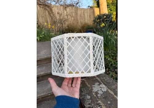 Rare Vintage 1960s Woven Lattice Lamp Shade In Off White, Internal Diffuser, Geometric Form Vgc
