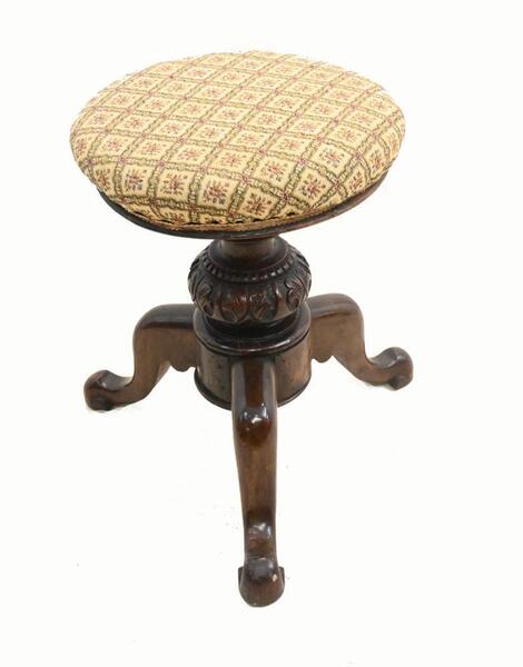 Victorian Piano Stool Carved Walnut Adjustable Height 1860 photo furniture