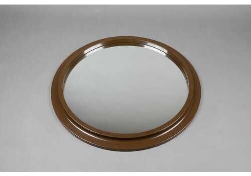 Vintage Round Wall Mirror | Brown Plastic Framed Mirror | East German Gdr Home Decor | Retro Mid Century Modern Wall Accent