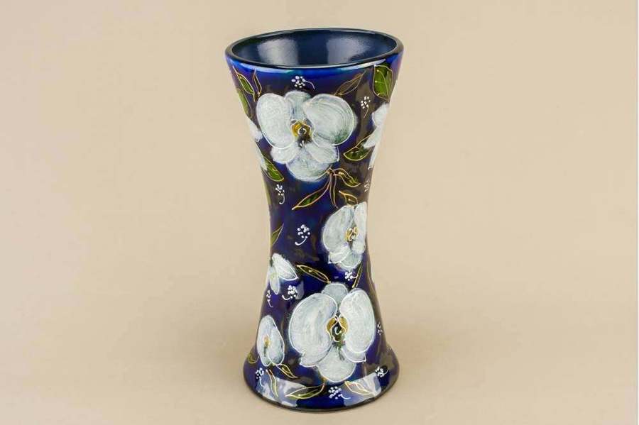 Tall Elegant Floral Vase Gift Anita Harris Retro Pottery Blue Waisted Unique Rare Late 20th Century Vintage Ls Vinterior