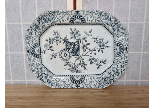 Rare Victorian Transferware Challinor Gordon Pattern Platter | English Blue Floral Ceramic | Fenton Pottery 12x15.5 | Cottage Dining Decor