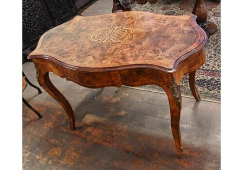 Victorian Centre Table Walnut Marquetry Inlaid 1860