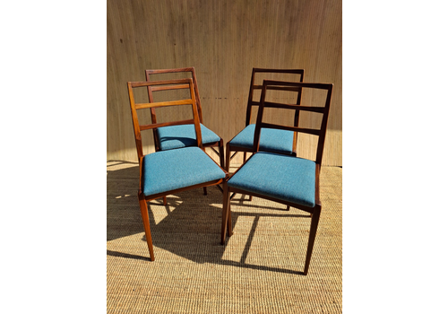 Fab Vintage 1960s Set Of 4 Richard Hornby Heals Afromosia Chairs Turquoise Wool