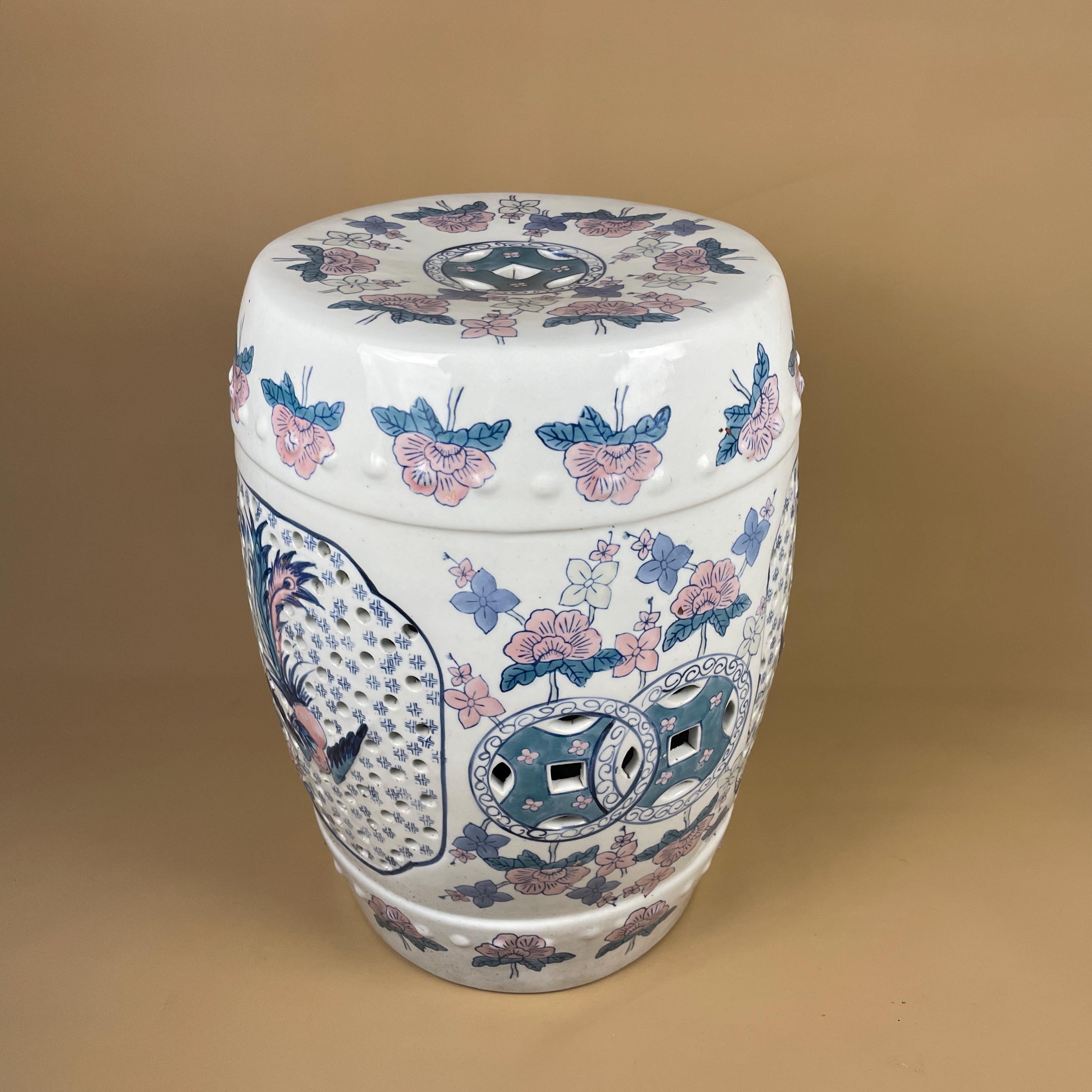 Oriental Table Chinese Floral Ceramic Antique Hand Painted Seat