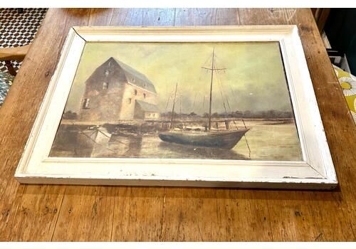 Mooring Oil Painting Vintage Antique Wall Art Decor Industrial Boat Ship Modern Picture Poster River Harbour Sea Seaside