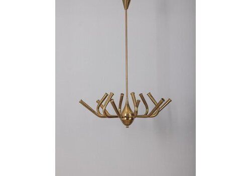 Large Vintage Brass Chandelier With 12 Lights, Italian Design, 1950s