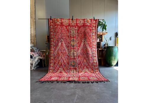 Red Vintage Moroccan Boujad Wool Rug 190x290 Cm Handwoven Berber Carpet Authentic Tribal Design