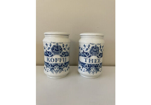 Westraven Anno 1661 Royal Delfts Handwerk Holland Tea Coffee Jars Blue & White