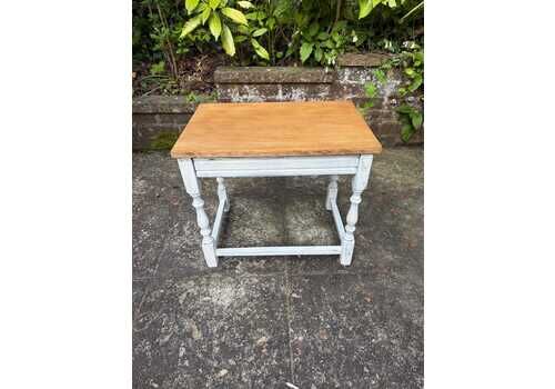Vintage Solid Oak Occasional Table, Sanded And Oiled Top, Shabby Chic Painted Frame Vintage Lamp Table, Plant Stand (51cm, 45cm, 34cm)
