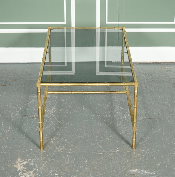 Hollywood Regency Golden Bamboo Coffee Table Set With 2 Side Tables On Castors photo 1995.0