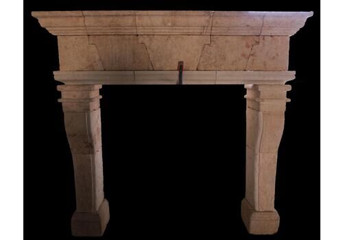 20th Century French Limestone Fireplace With Tapered Jambs And Stepped Cornice