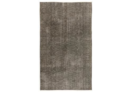 5.6x9 Ft Mid Century Handmade Turkish Wool Area Rug In Gray For Modern Interiors