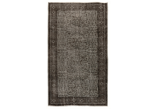 5.9x9.5 Ft Mid Century Handmade Floral Turkish Rug Overdyed In Bluish Gray