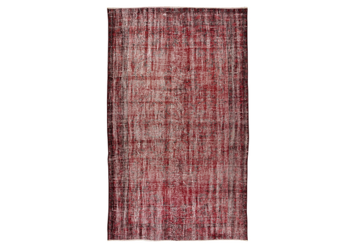 5.3x9 Ft Distressed Handmade Turkish Mid Century Wool Area Rug In Red