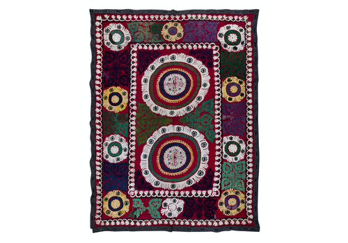 5.7x7.6 Ft Vintage Silk Embroidery Wall Hanging, Colorful Uzbek Suzani Bed Cover