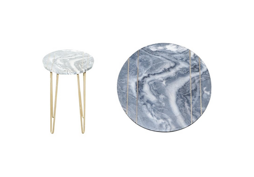 Grey And White Marble Top With Gold Pin Legs Plant Lamp Side Table