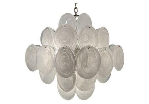 Elegant 1970’s Vintage Italian Murano Chandelier   36 White Discs