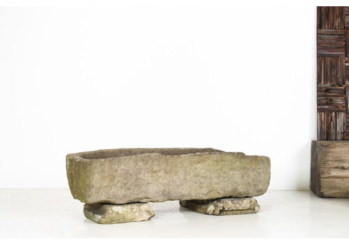 Large Carved Stone Rectangular Trough Planter Garden Feature On Pedestal