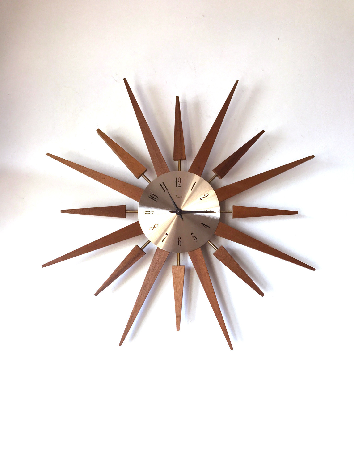 60s Stylish Vintage Retro Teak Paico Sunburst Starburst Wall Clock 60s Stylish Vintage Retro Teak Paico Sunburst Starburst Wall Clock